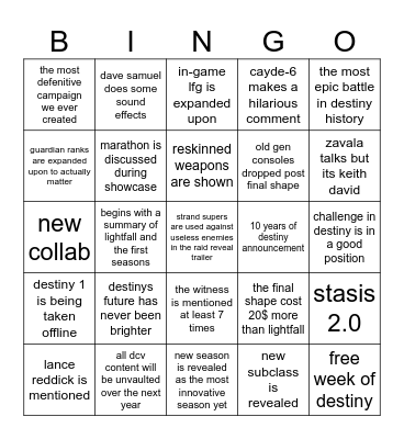 Untitled Bingo Card