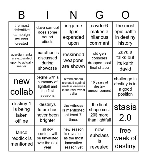 Untitled Bingo Card
