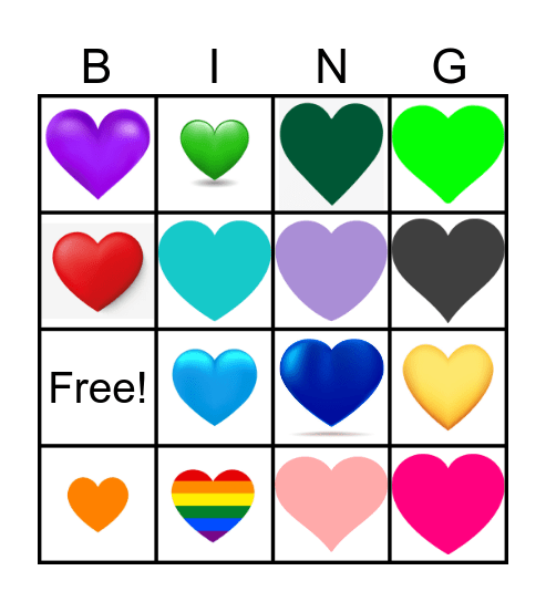 Heart Colours Bingo Card
