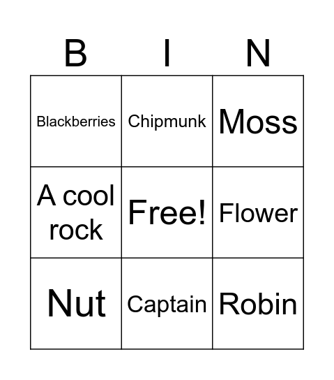 Nature Walk Bingo Card