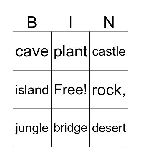 Places Bingo Card