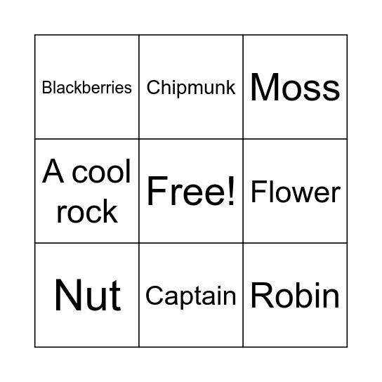 Nature Walk Bingo Card