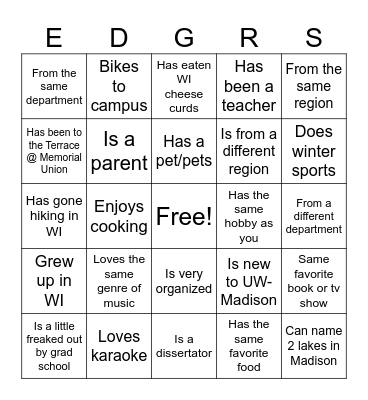 Orientation 2023 Bingo Card