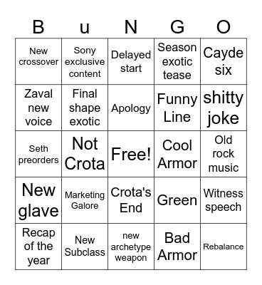 Destiny 2 Bingo Card