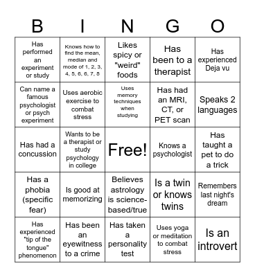 Psychology Icebreaker Bingo Card