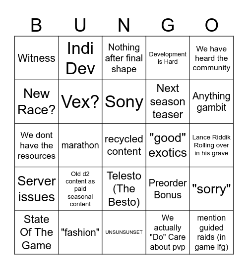 Bungo Bingo Card
