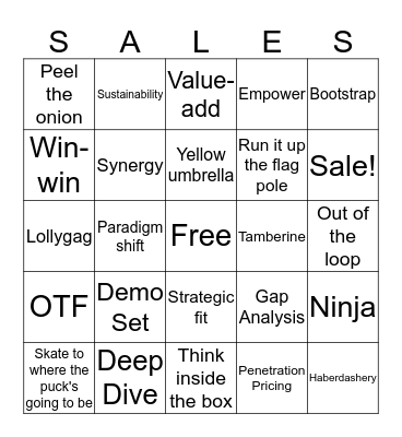TSI Sales Bingo Card