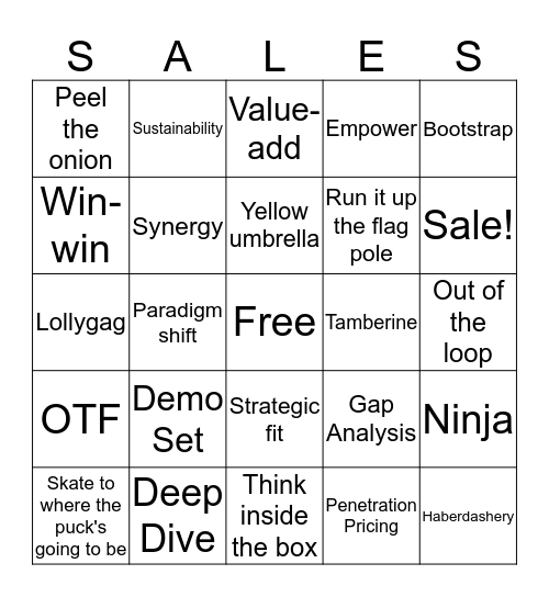 TSI Sales Bingo Card