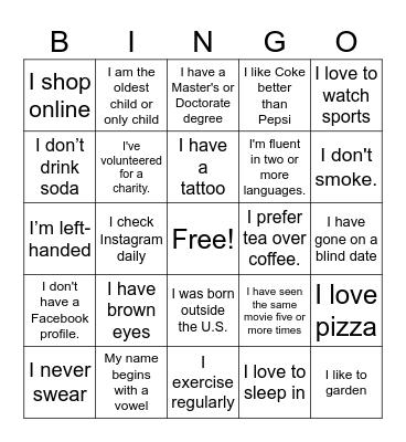 FIND Someone Who Bingo Card