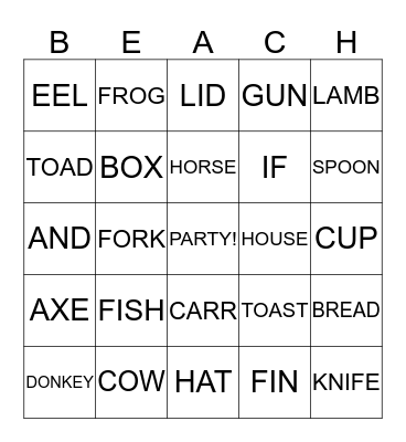 BEACH Blanket Bingo!!! Bingo Card