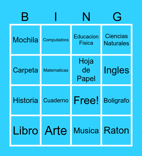 Spanish Bingo Card