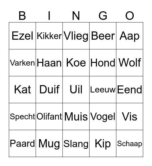Dierenbingo Card
