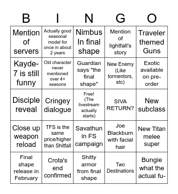 Final shape Showcase (Stonekeeper) Bingo Card