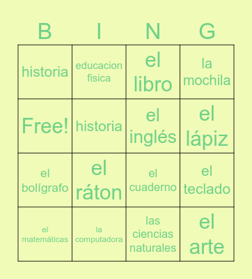 Spanish BINGO :) Bingo Card