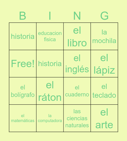 Spanish BINGO :) Bingo Card