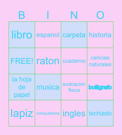 Spanish Bingo Card