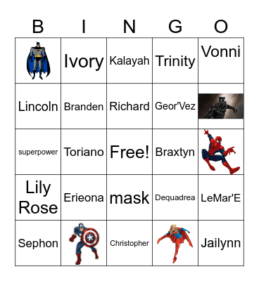 Superhero Class!! Bingo Card