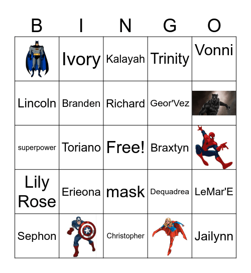 Superhero Class!! Bingo Card