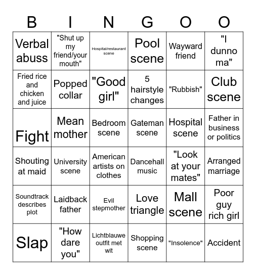 Ghallywood Y2K Bingo Card