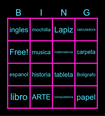 SPANISH BINGO Card