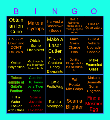 Subnautica Bingo Card