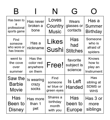 WHO AM I Bingo Card