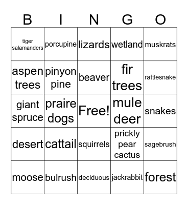 Plants and Animals Bingo Card