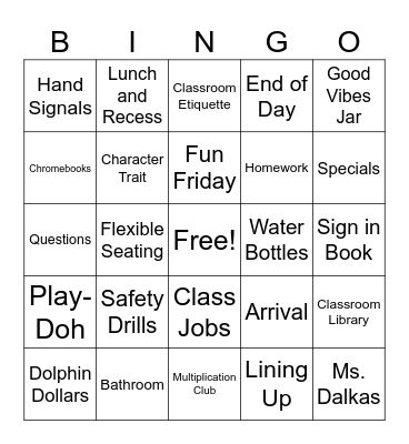 BACK TO SCHOOL BINGO Card