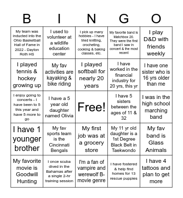 Team Miller High Life Bingo Card