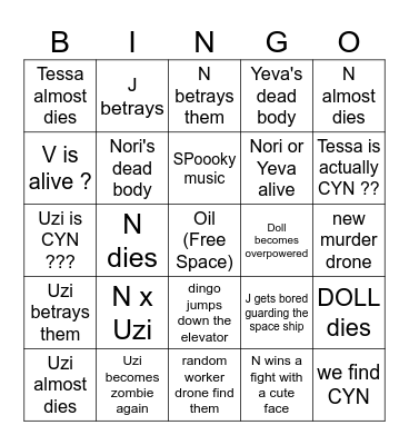 Murder Drones ep.7 Bingo Card