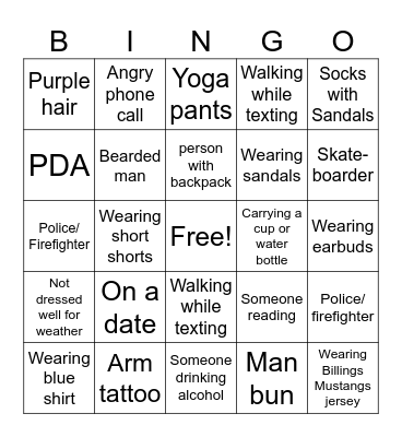 People Watching Bingo Card