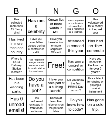 AFI Team BINGO Card