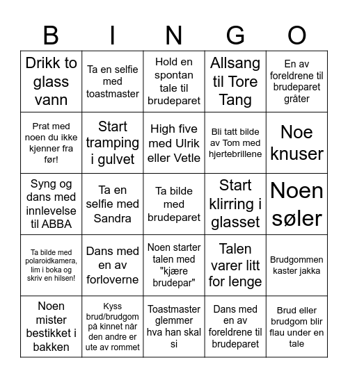 Bryllupsbingo Card