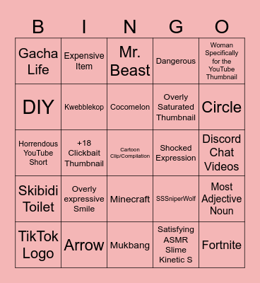 My Brother’s YouTube Recommended Video Bingo (GONE WRONG) Bingo Card