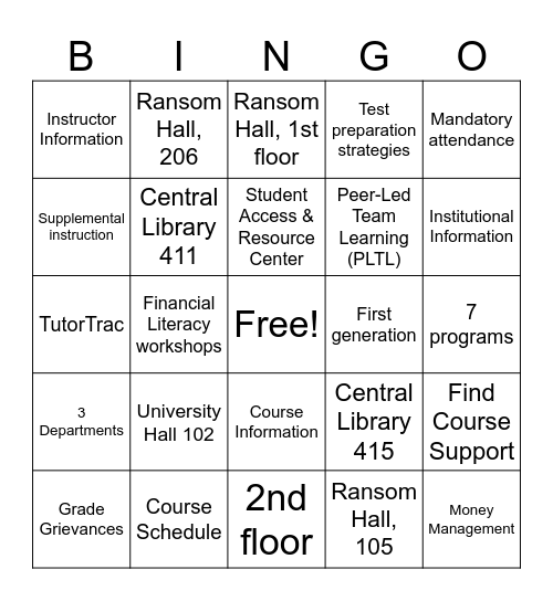 ASC Bingo Game Bingo Card