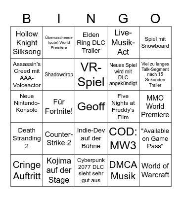 gamescom ONL 2023 Bingo Card