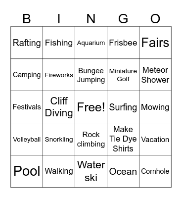 SUMMER ACTIVITIES Bingo Card