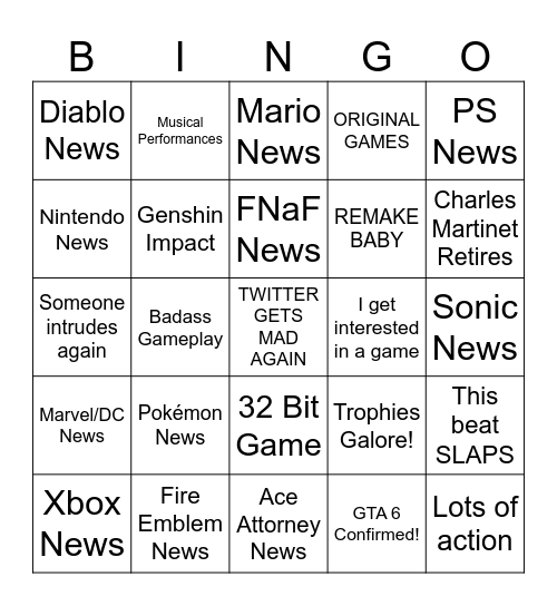 GameCon Bingo! Bingo Card