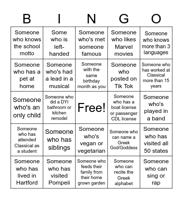 Classical Magnet Human Bingo Card