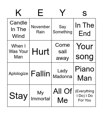 Piano Bingo Card