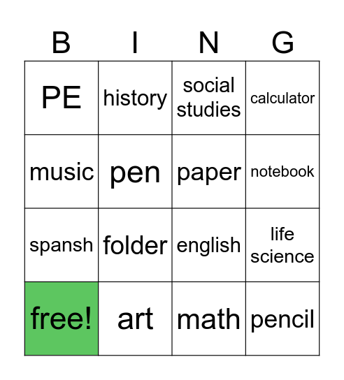 Spanish Vocabulary Bingo Card