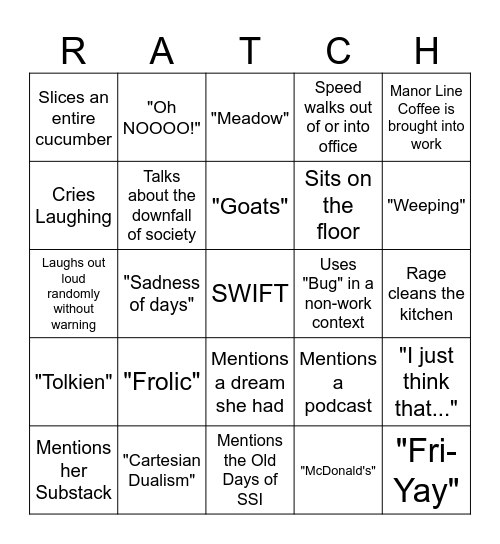 Rachel Bingo Card