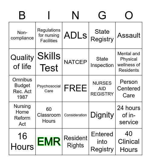 OBRA Bingo Card