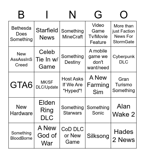 GamesCon Bingo Card