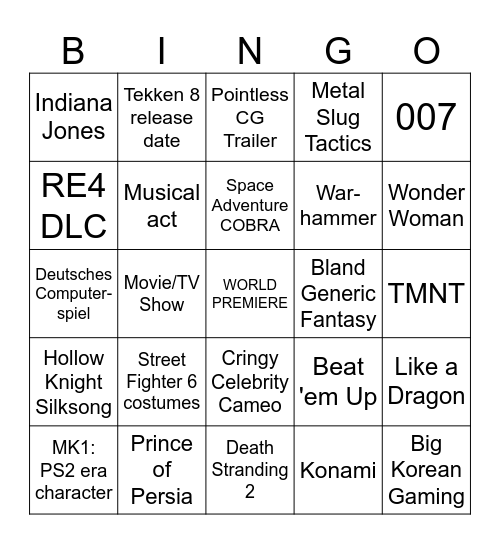Gamescom 2023 Opening Night Live Bingo Card