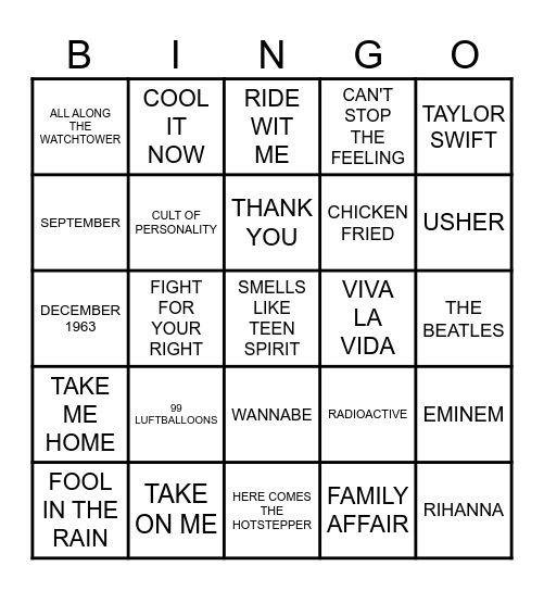 Penndale Music Bingo Card