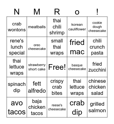 CHEESECAKE BINGO! Bingo Card