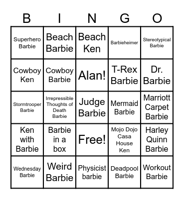 Barbie Bingo Card