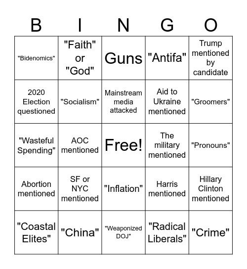 Republican Debate Bingo Card