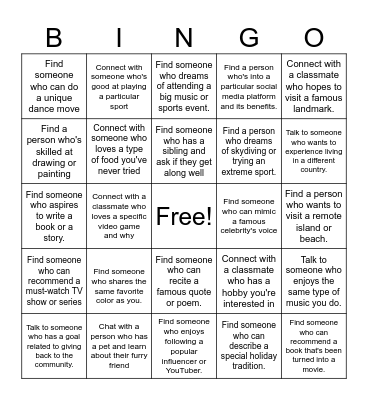 InstaFriend Bingo Card